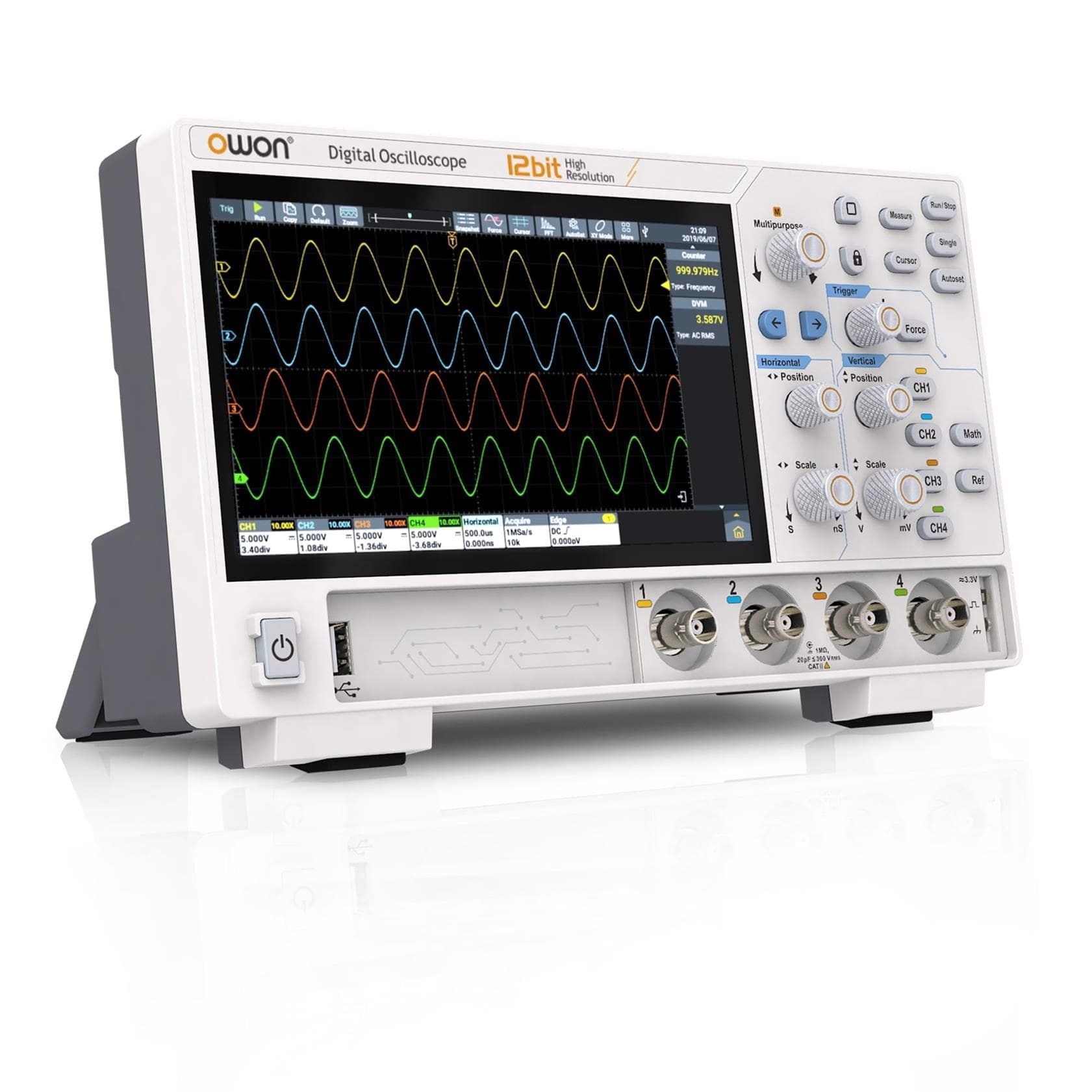 Owon ADS804A Osiloskop-70MHz-4Ch-7''DokEkr-12Bit